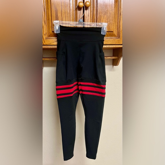 Bombshell Sportswear Scrunch Thigh Highs- Black and Red Leggings - Picture 9 of 16
